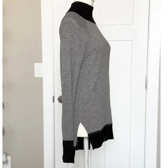 Rag & Bone Small Mock Neck Ribbed Gray Extra Fine Merino Wool Sweater - Picture 3 of 7